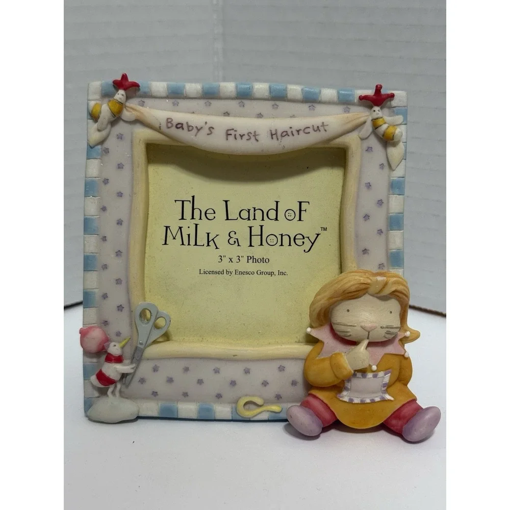 NEW IN BOX ENESCO LAND OF MILK & HONEY BABY'S 1ST HAIRCUT‎ CERAMIC PICTURE FRAME
